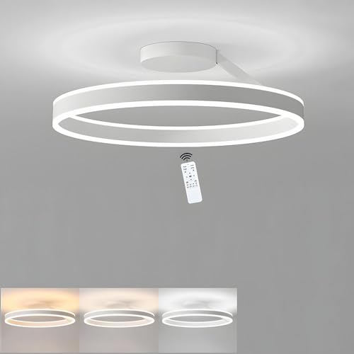 LIUYU Deckenleuchte Wohnzimmer, LED Deckenleuchte, Dimmbar Deckenlampe Mit Fernbedienung, Runde, Lampen Aus Aluminium Acryl. Lampe Wohnzimmer, Weiß, Φ60 cm, 68W