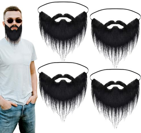 EUPSIIU 4 Stück Gefälschte Bärte Party Gefälschter Bart, Künstlicher Bart, Falscher Kostüm Whisker, Halloween Bart, Schwarz Bart, Schnurrbart Requisite für Weihnachtsfeier Erwachsene (Schwarz)