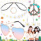 Mount Kumgang Set d'Accessoires De Costume Hippie, Deguisement Hippie Femme, Accessoire Hippie, Lunettes Rondes Rétro Hippie Vintage, Bandeau Bohème, Bandeau De Fleurs, Boucles d'oreilles marguerite