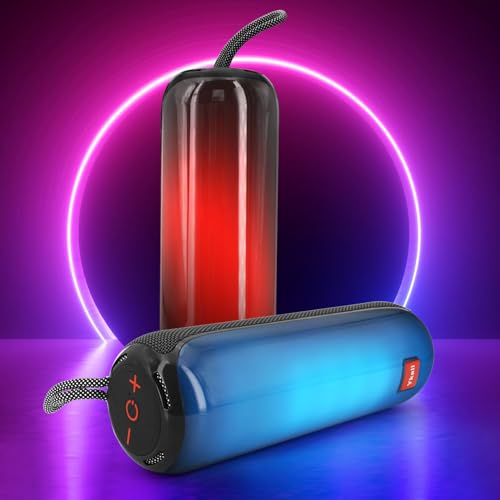 Cassa Bluetooth Portatile Luminoso, Altoparlante Bluetooth Wireless BT5.3 con 19 Modalità di Luce Subwoofer 3600mAh Accoppiamento Stereo Doppio, Radio FM, TF, USB, AUX per Feste, Casa, Esterno, Viaggi