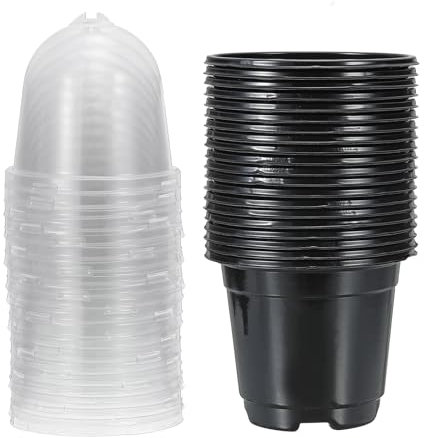 PATIKIL Chambre Enfant Pots avec Humidité Dôme, 20 Ensembles 3,5 Plastique Jardinage Pot Plantation Récipient Tasses Plante Démarrage Pots avec Drainage Trous, Noir