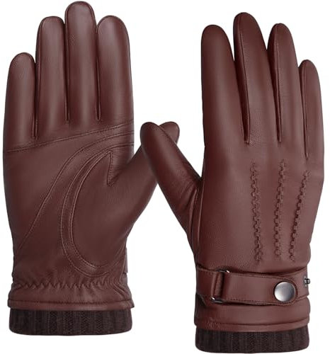 BISON DENIM Herren Winter Lederhandschuhe Warme Kaschmirhandschuhe Handschuhe Touchscreen-Funktion