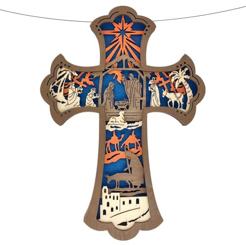 znutc Holzkrippe zu Weihnachten,Holzkrippe aus schnitzen - Weihnachtskrippen-Wandskulptur aus,Saisonale Weihnachtsbaumdekoration für den Innen- und Außenbereich für Bauernhaus und Esszimmer