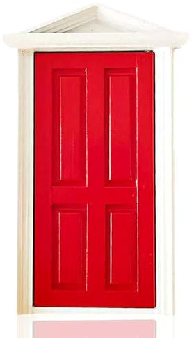 Wooden Doll Door,Mini Wooden Door Doll Dollhouse Miniature Wooden Door Interior Door Pretend Play Toy Model for Kids Dolls Furniture Decoration (Red)