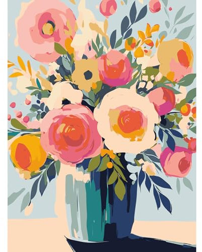 feelive Fleurs Peinture par Numéro pour Adulte, DIY Kit de Peinture à l'huile sur Toile Bricolage pour Enfant Débutants Avec Pinceau Pigment Acrylique 30x40cm