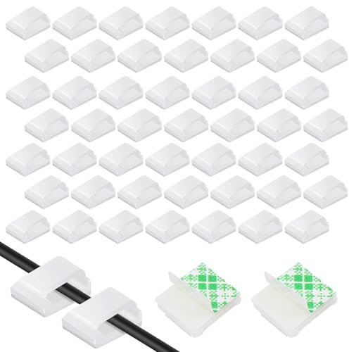 100 Pcs Adhesive Cable Clips Hooks Stick on Cable Clips for Cables Cable Management Clips Sticky Cable Tidy Outdoor Strong for Wall, Desk, Christmas String Lights, TV PC Ethernet (White, Small)