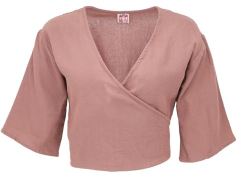 GURU SHOP Boho - Blusa avvolgente in cotone - bianco crema da donna, talpa, 42