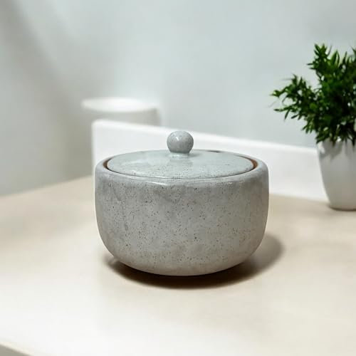 pf+a Decorative Ceramic Storage Pot with Lid, 9 cm, Speckled Grey