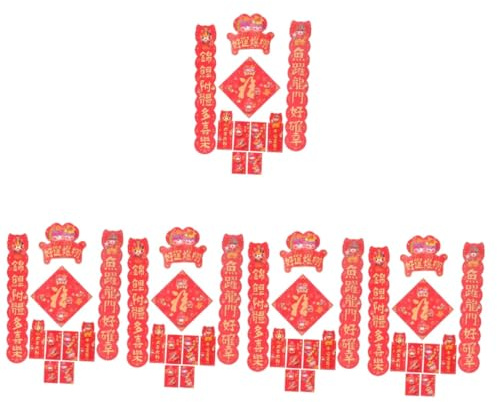 NUOBESTY 5 2024 Año del Dragón Paquete Rojo Conjunto de Pegatinas de Decoración del Hogar de Año Nuevo año decoración continuar New Year Objetos Decorativos Cartel de Porche