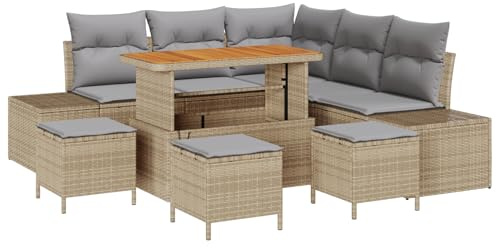 vidaXL Garten-Sofa-Set mit Speicher 8 pcs Beige Poly Rattan, Garten und Terrasse, modernes Modulsofa, wetterfestes Möbel, ergonomische Liege für Sommerkomfort