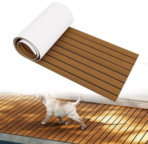 YRHome Braun Boot Bodenbelag Selbstklebend – Bootsbeschlag Eva‑Schaum Teakholzimitat, rutschfeste Bootsmatte, Marineteppich für Motorboot, Kajak, Wohnmobil Yacht, 240 x 90 cm (2,16 m²)