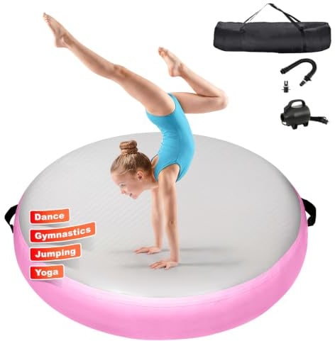 KIKILIVE Matte Airspot, rundes Luftkissen 20 cm hoch, Durchmesser 100/140 cm, mit 600W Pumpe und Reparatur-Set, für Yoga/Cheerleading/Fitness/Training