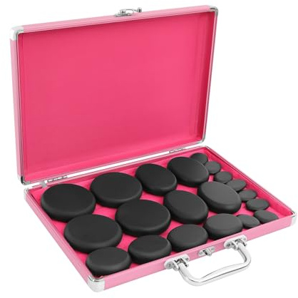Hot Stones Massage Set, Lavasteine für Massage, 20 Stück Massagestein Basalt im Heizkoffer Tragbar, Ideal für Spa, Massagetherapy & Entspannung