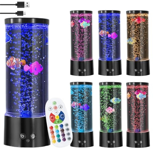 Gobesty Lavalampe, Blase Fischlampe mit Fernbedienung, 16 Farben und 4 Modi, LED Aquarium Lampe, Blasenlichtlampe mit Fisch, LED Bubble Fischlampe für Zuhause Schlafzimmer Büro Geschenke (Fische)