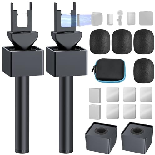 Handheld Adaptor for Interview Mic, 2 Packs Wireless Mic holders for DJI/Rode/Hollyland Lark Lavalier, Universal Magnetic Microfono Stand with Foam Windshield & Flag Station for Interview/Vlogging