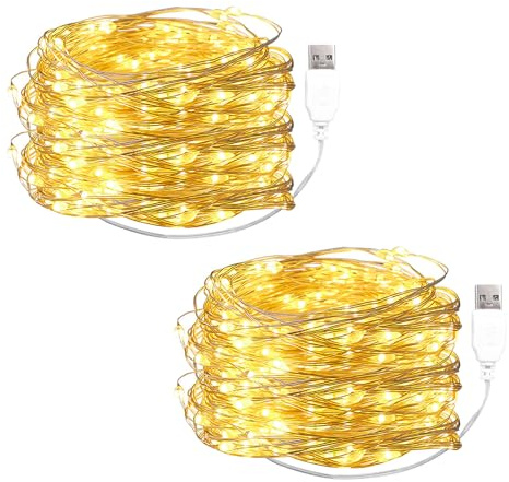 ENLACE 2 Stück LED Lichterkette mit USB, 5M 50 LED Kupferdraht Lichterkette | Warmweiß Draht Micro Lichterketten für DIY Weihnachten Halloween Hochzeit Schlafzimmer Innen Deko
