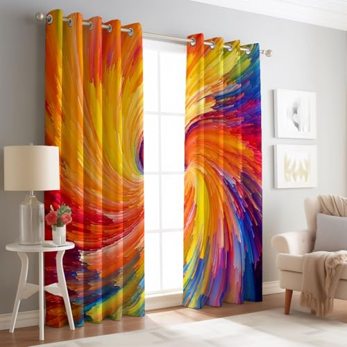 Verdunkelungsvorhänge mit Abstrakt für Schlafzimmer Wohnzimmer, H214 x B91.5 cm (2er Pack) Bunt Gestreift Verdunkelungsvorhänge Ösen wärmeisoliert Raumverdunkelung Fenstervorhänge