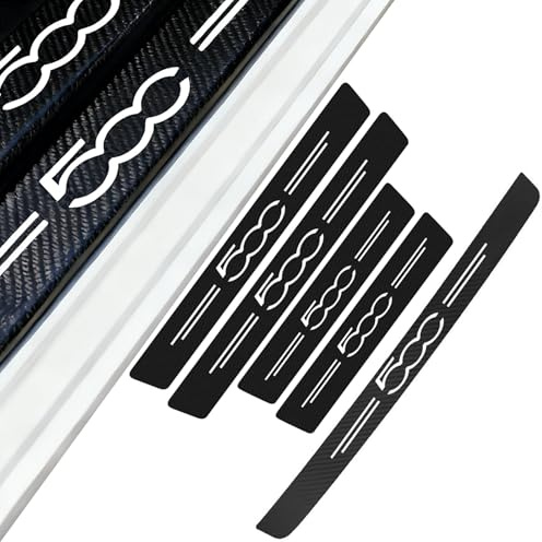 Car Door Sill Protector with Car Boot Stickers for Fiat 500, Carbon Fiber Door Sill Strip Interior Styling Sill Panel Paint Protection Kick Plates for Car Doors Protector - 9 Pieces