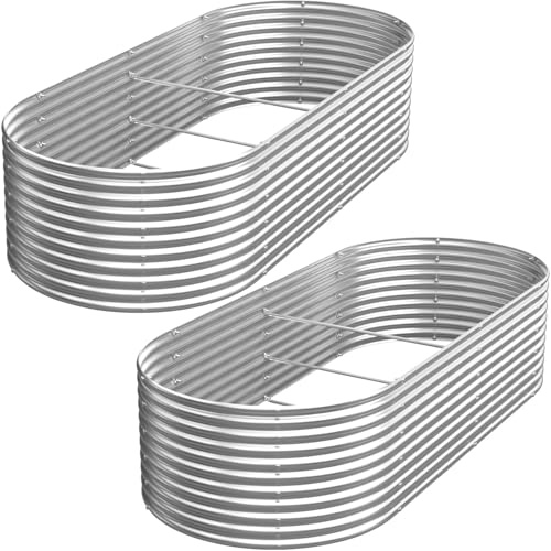 GROVELEAF Pflanzkübel 2er-Set 180 x 90 x 40 cm verzinktes Hochbeet für den Außenbereich, Metall-Hochbeet für Gemüse, Stahl-Hochbeete für den Garten, oberirdisches Gartenbeet für Blumen-Ellipse