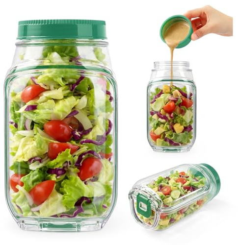 komforbaa Recipiente para Ensalada con Apertura Lateral – Envase Vertical de Ensalada Para Llevar para Preparación de Comidas, Lunchbox a Prueba de Derrames con Cápsula de Aderezo de 75ml, Resistente
