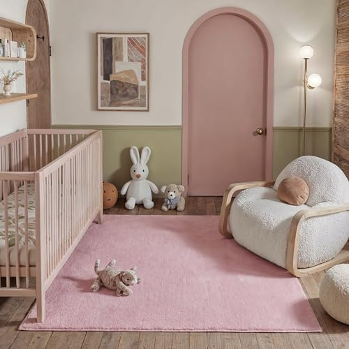 PureCozy Teppich Wohnzimmer 120x180cm Rosa Waschbarer rutschfest Weich Kunstfell Fellteppich Kurzflor Flauschiger Teppiche Kinderzimmer Bettvorleger Schlafzimmer Kinderteppich Großer Carpet