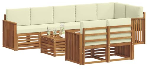 vidaXL Sofagarnituren 9 pcs Natur und Creme Massivholz Akazie, Moderne Garten-Sofa-Garnitur, Robustes Outdoor-Sofa, braunes Akazienholz, stylische Sitzgruppe für deinen Garten