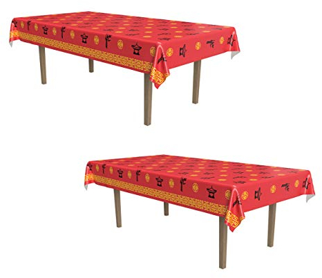 Beistle 59966 Lot de 2 Housses de Table rectangulaires en Plastique à thème Asiatique pour fête du Nouvel an Chinois Multicolore