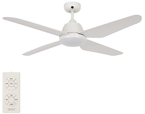 LUCCI AIR Airfusion Aria Deckenventilator mit 4 Flügeln, 122 cm Durchmesser, 3 Speeds, Timer, Sommer/Winter, inkl. LED Licht, Weiß