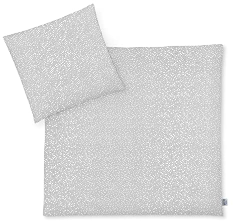 Julius Zöllner Jersey- Kinderbettwäsche 80x80 + 35x40 cm, 2-teiliges Set aus Deckenbezug und Kissenbezug, 100 Prozent Jersey-Baumwolle, mit Reißverschluss, Standard 100 by Oeko-TEX, Tiny Squares Grey