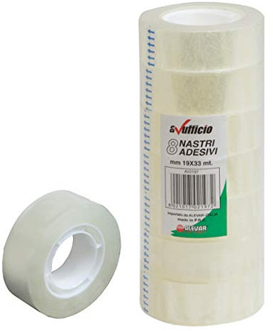 Alevar Nastro Adesivo Trasparente mm 19x33 mt, Confezione da 8 Pezzi