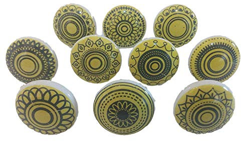 10 x Mix Vintage Look Flower Ceramic Knobs Door Handle Cabinet Drawer Cupboard Pull Xfer (Yellow xfer)