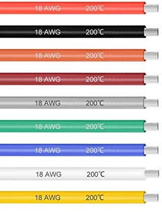 sourcing map Silicone Wire 18 AWG Ultra Flexible 600V Electric Wire Strands of Tinned Copper Wire 3 ft 9 Colors