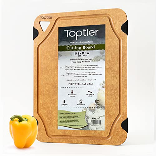 TOPTIER Chopping Board for Kitchen, Dishwasher Safe, Wood Fiber Cutting Board, Eco-Friendly, Non-Slip, Juice Grooves, Non-Porous, BPA Free, Chopping Board