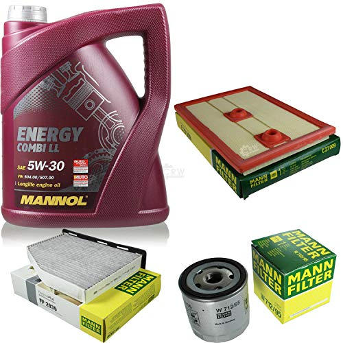 Filter Set Inspektionspaket 5 Liter MANNOL Motoröl Energy Combi LL 5W-30 API SN/CF MANN-FILTER Luftfilter Innenraumfilter Ölfilter