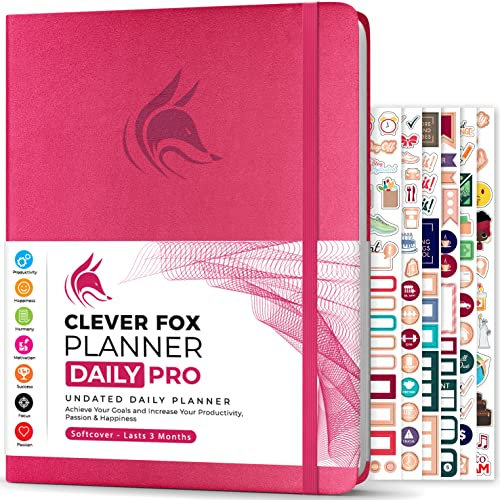Clever Fox - Planner Daily PRO - A4, Täglicher Lebensplaner und Dankbarkeits-Tagebuch zur Steigerung der Produktivität, Zeitmanagements, Zum Erreichen Ihrer Ziele, Undatiert, 3 Monate, Dunkel Rosa
