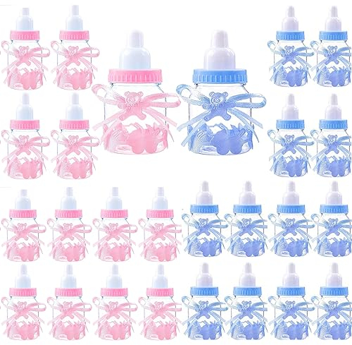 MINGZE 24 Stück Süßigkeiten Flasche, Candy Flaschen Babyflaschen Geschenkbox Baby Shower Party Candy BoxFavors Geburtstagsfeier Dekoration für Babydusche Party Taufe Geschenkpaket (Pink + Blau)