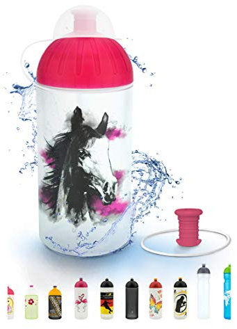 FreeWater Trinkflasche 500 ml, Pferd romantisch/Magenta: schadstofffrei, spülmaschinengeeignet, auslaufsicher, langlebig