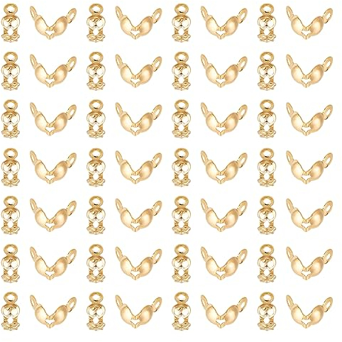 UNICRAFTALE 100 pièces Embouts de Perles Dorées Extrémités de Calotte en Acier Inoxydable Couvercles de Noeuds à Clapet Ouverts Embouts de Perles Repliables 1.5 mm Embouts de Petit Trou 7.5x4x3.5 mm