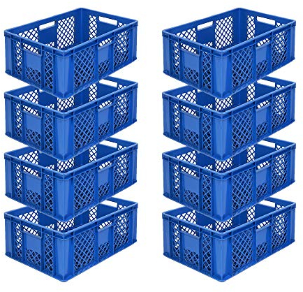 SPAR-SET 8x Eurobehälter/Bäckerkisten, Grundmaß 600x400x240 mm. Eurobox, Stapelkorb stapelbar aus Kunststoff in TOP-Qualität - Made in Germany (blau)