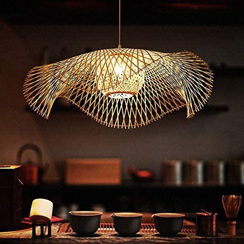 COCOL Natürliche Bambus Hängelampe Land Bambus Gewebte Lampe Höhenverstellbare E27 Beleuchtung Pendelleuchte Villa Schlafzimmer Wohnzimmer Dekoration Pendellampe Bambus Rattan Lampe,85cm