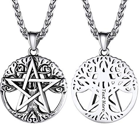 PROSTEEL Herren Kette Edelstahl personalisiert Solomon Satan Pentagramm Anhänger Halskette Baum des Lebens mit 55+5cm Weizenkette Glückbringer Amulett Modeschmuck für Männer