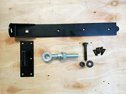 Black Heavy-Duty Adjustable Hook and Band Hinges for Field or Garden Gates Supplied in Pairs with All The Fixings (18 Inch (457mm)