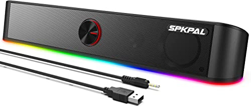 Soundbar für TV,SPKPAL10W Pc Lautsprecher soundbar mit Surround Stereo Audio Buntes RGB Licht USB ähiger 3,5mm Aux und Bluetooth 5.0 für Mobiltelefontablets Desktop Laptop