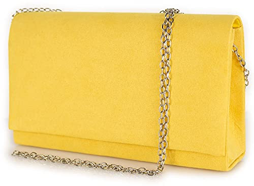Pochette gialla donna elegante cerimonia piccola borsa a mano clutch borsetta leggera con tracolla catena da sera signora ragazza matrimonio a busta Tessuto scamosciato Giallo