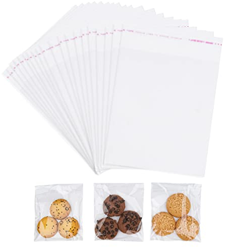 EVERYB Self Seal Clear Cellophane Bags Pack of 100 (5 x 7 inches) Food Safe Adhesive Bags, Small Cello Bags for Sweets, Candy, Gifts, Jewelry, and Cards