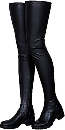 Minetom Stivali Donna Alti PU Tacchi Blocco Stivali Alti Cerniera Scarpe sopra al Ginocchio Autunno Invernali Stivali A Nero 34 EU