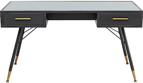 Kare Design Schreibtisch La Gomera, Schwarz, Industrial Style, Robust, Homeoffice, Arbeitszimmer, Wohnzimmer, Massivholz, Stahl, ESG, 73x140x60cm (H/B/T)