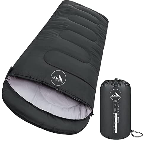 HikeMeister® Mumienschlafsack 1600 Gramm - Camping - Schwarz - ca. 220 x 80 cm - mit Innentasche - Komfortzone: 0-15 °C – Tragetasche