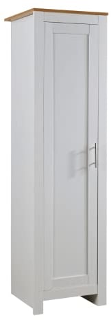 Home Source Bedroom Furniture, 1 Door Slim Wardrobe, Oak Effect Top, White