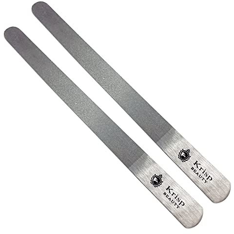 Stainless Steel Manicure Pedicure Diamond Nail File 7 inch, Double Sided Dust Coating Suitable for Natural or Acrylic Nails (Pack of 2) by Krisp Beauty